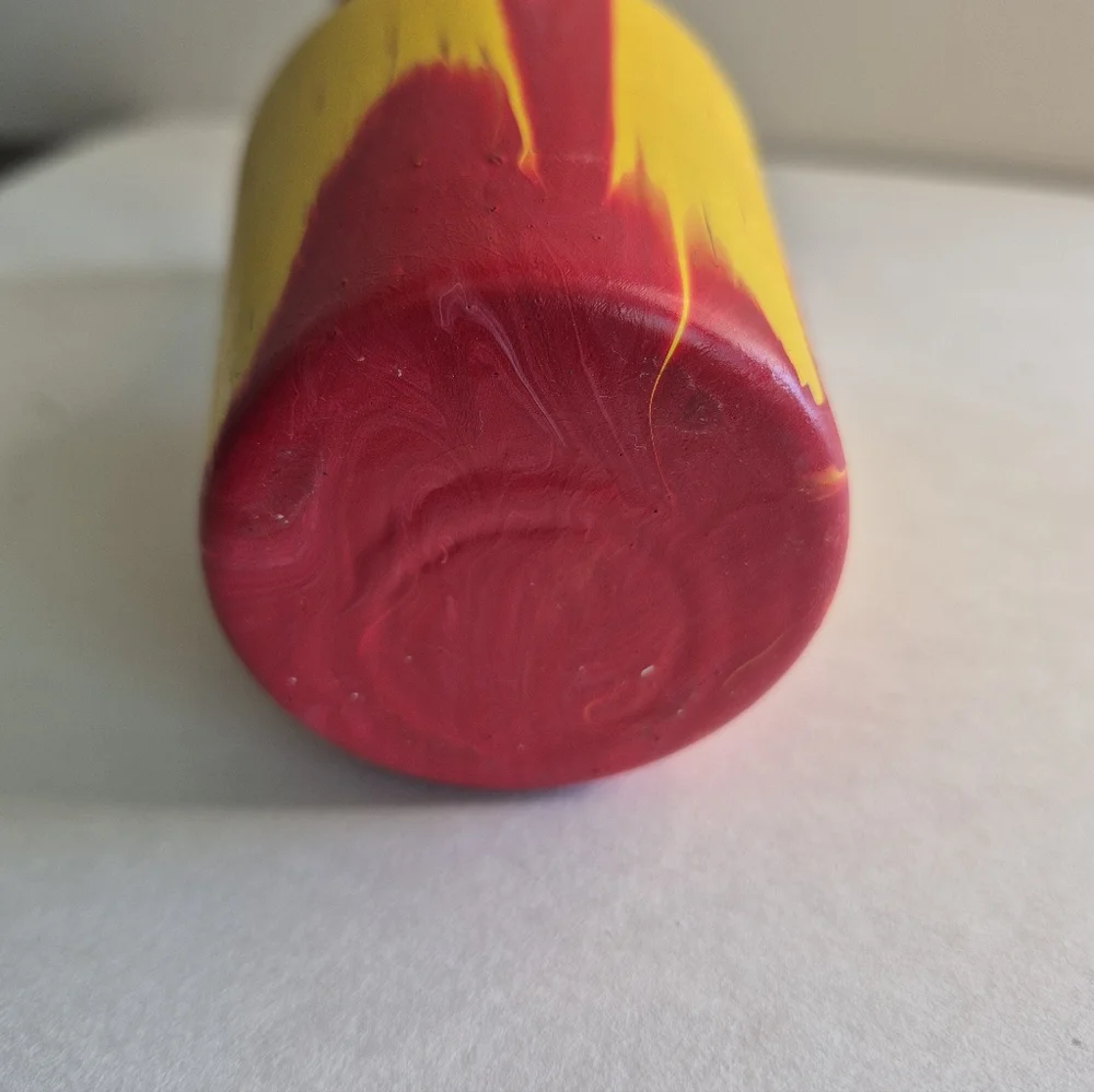 Floral Arrangement in Red and Yellow Vase Hand Poured